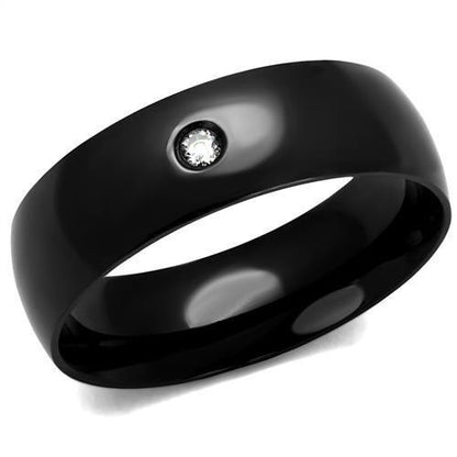 TK2409 - IP Black(Ion Plating) Stainless Steel Ring with AAA Grade CZ  in Clear-0