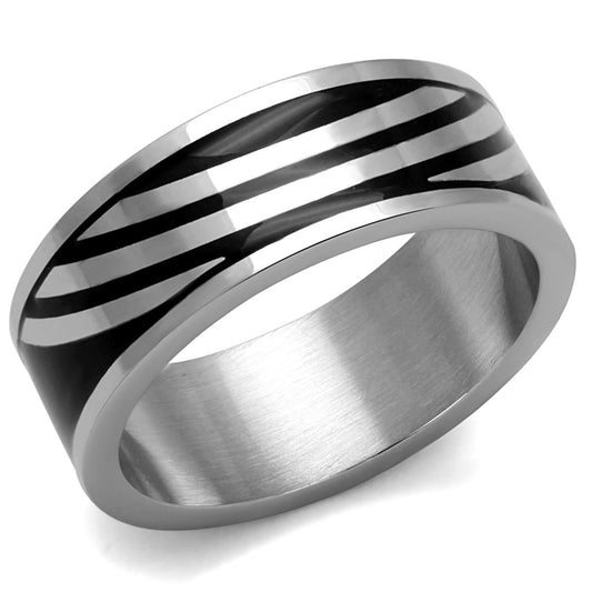 TK2411 - High polished (no plating) Stainless Steel Ring with Epoxy  in Jet-0