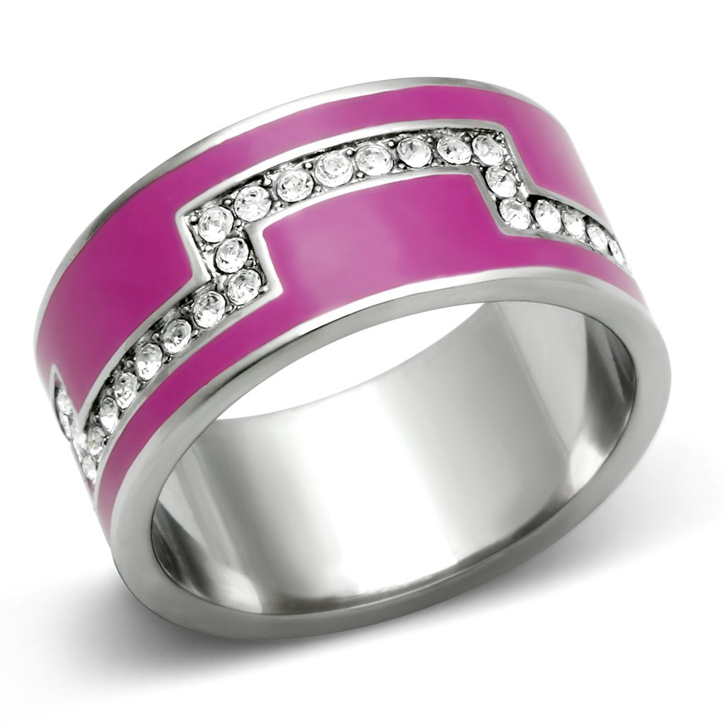 TK244 - High polished (no plating) Stainless Steel Ring with Top Grade Crystal  in Clear-0
