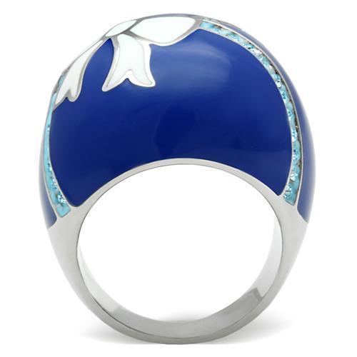 TK245 - High polished (no plating) Stainless Steel Ring with Top Grade Crystal  in Sea Blue-2