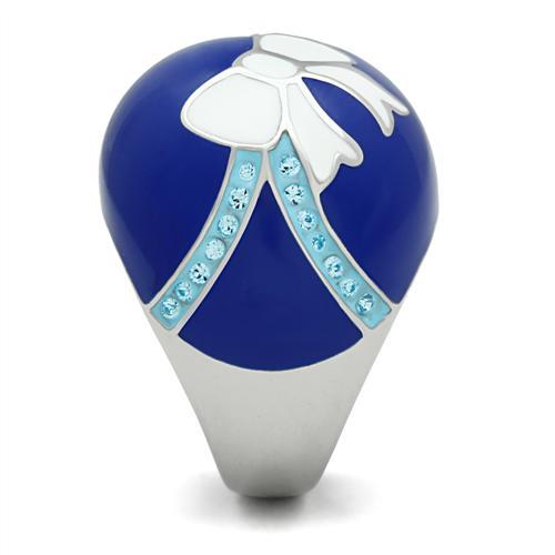 TK245 - High polished (no plating) Stainless Steel Ring with Top Grade Crystal  in Sea Blue-3