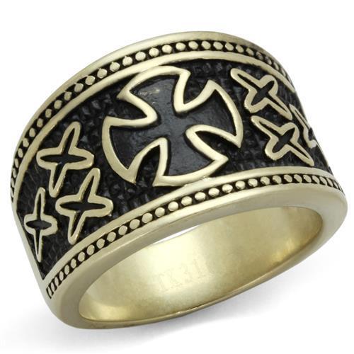 TK2469 - IP Antique Copper Stainless Steel Ring with Epoxy  in Jet-0