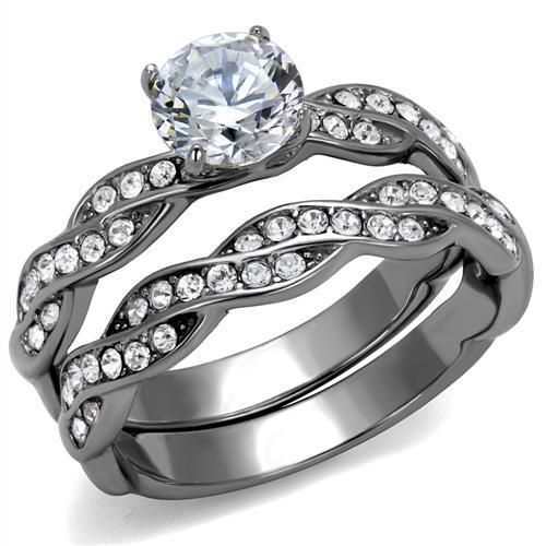 TK2475 - High polished (no plating) Stainless Steel Ring with AAA Grade CZ  in Clear-0