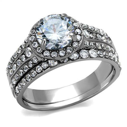 TK2476 - High polished (no plating) Stainless Steel Ring with AAA Grade CZ  in Clear-0