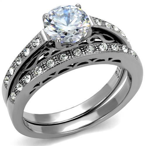 TK2477 - High polished (no plating) Stainless Steel Ring with AAA Grade CZ  in Clear-0