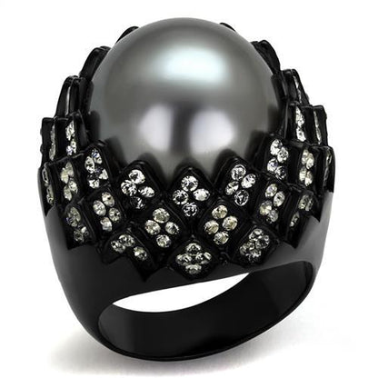 TK2483 - IP Black(Ion Plating) Stainless Steel Ring with Synthetic Pearl in Gray-0