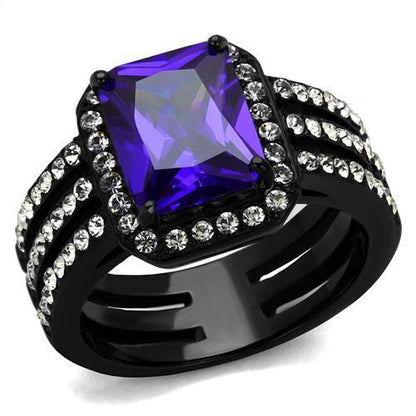 TK2486 - IP Black(Ion Plating) Stainless Steel Ring with AAA Grade CZ  in Tanzanite-0