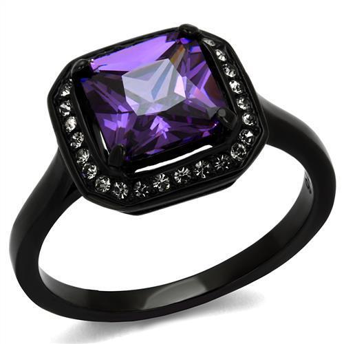 TK2487 - IP Black(Ion Plating) Stainless Steel Ring with AAA Grade CZ  in Amethyst-0