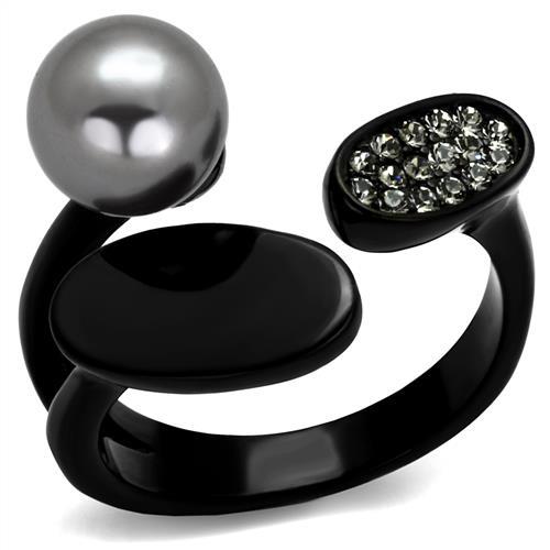 TK2493 - IP Black(Ion Plating) Stainless Steel Ring with Synthetic Pearl in Gray-0
