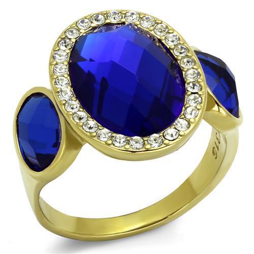 TK2495 - IP Gold(Ion Plating) Stainless Steel Ring with Synthetic Synthetic Glass in Sapphire-0