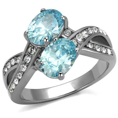 TK2501 - High polished (no plating) Stainless Steel Ring with AAA Grade CZ  in Sea Blue-0