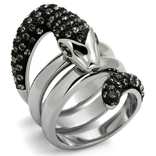 TK2511 - Two-Tone IP Black (Ion Plating) Stainless Steel Ring with Top Grade Crystal  in Black Diamond-0