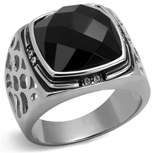 TK2514 - High polished (no plating) Stainless Steel Ring with Synthetic Onyx in Jet-0