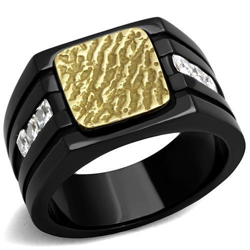 TK2519 - Two-Tone IP Gold (Ion Plating) Stainless Steel Ring with AAA Grade CZ  in Clear-0
