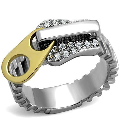TK2520 - Two-Tone IP Gold (Ion Plating) Stainless Steel Ring with Top Grade Crystal  in Clear-0