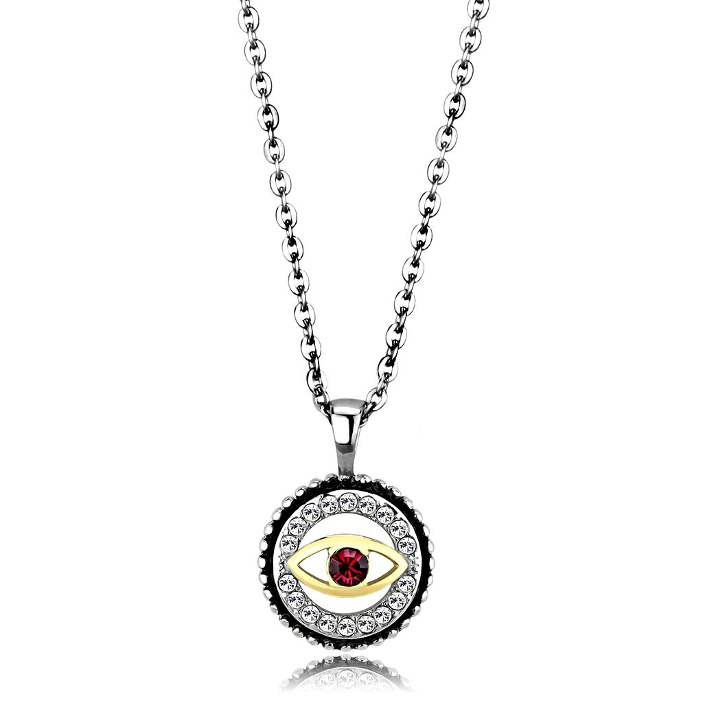 TK2527 - Two-Tone IP Gold (Ion Plating) Stainless Steel Chain Pendant with Top Grade Crystal  in Garnet-0