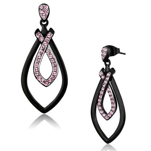 TK2532 - Two-Tone IP Black (Ion Plating) Stainless Steel Earrings with Top Grade Crystal  in Light Rose-0