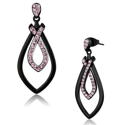 TK2532 - Two-Tone IP Black (Ion Plating) Stainless Steel Earrings with Top Grade Crystal  in Light Rose-0