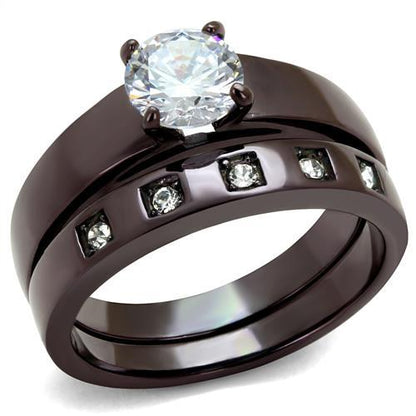 TK2547 - IP Dark Brown (IP coffee) Stainless Steel Ring with AAA Grade CZ  in Clear-0