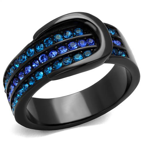 TK2549 - IP Black(Ion Plating) Stainless Steel Ring with Top Grade Crystal  in Multi Color-0