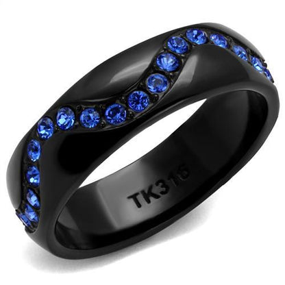 TK2550 - IP Black(Ion Plating) Stainless Steel Ring with Top Grade Crystal  in Sapphire-0