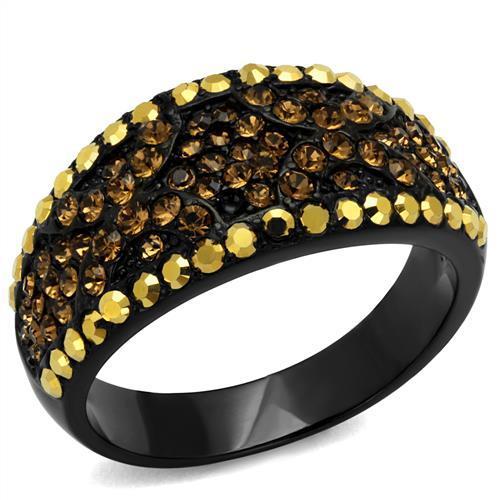 TK2552 - IP Black(Ion Plating) Stainless Steel Ring with Top Grade Crystal  in Multi Color-0