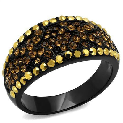 TK2552 - IP Black(Ion Plating) Stainless Steel Ring with Top Grade Crystal  in Multi Color-0