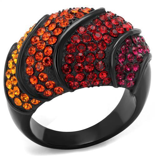 TK2553 - IP Black(Ion Plating) Stainless Steel Ring with Top Grade Crystal  in Multi Color-0