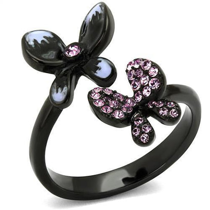 TK2554 - IP Black(Ion Plating) Stainless Steel Ring with Top Grade Crystal  in Light Amethyst-0