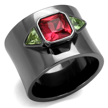 TK2556 - IP Light Black  (IP Gun) Stainless Steel Ring with Synthetic Synthetic Glass in Multi Color-0