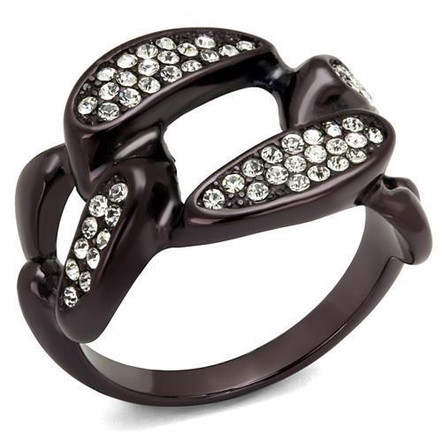 TK2558 - IP Dark Brown (IP coffee) Stainless Steel Ring with Top Grade Crystal  in Clear-0