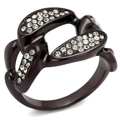 TK2558 - IP Dark Brown (IP coffee) Stainless Steel Ring with Top Grade Crystal  in Clear-0