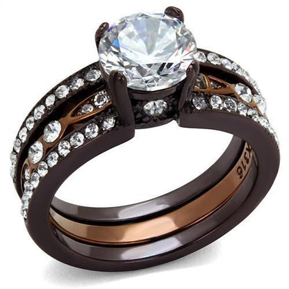 TK2560 - IP Dark Brown (IP coffee) & IP light Coffee Stainless Steel Ring with AAA Grade CZ  in Clear-0