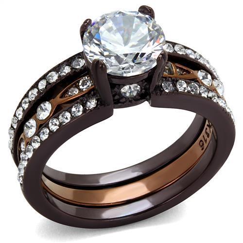 TK2560 - IP Dark Brown (IP coffee) & IP light Coffee Stainless Steel Ring with AAA Grade CZ  in Clear-0