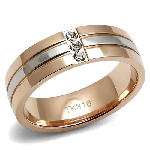 TK2570 - Two-Tone IP Rose Gold Stainless Steel Ring with Top Grade Crystal  in Clear-0