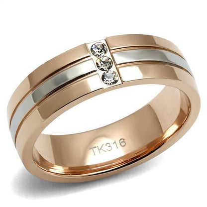 TK2570 - Two-Tone IP Rose Gold Stainless Steel Ring with Top Grade Crystal  in Clear-0