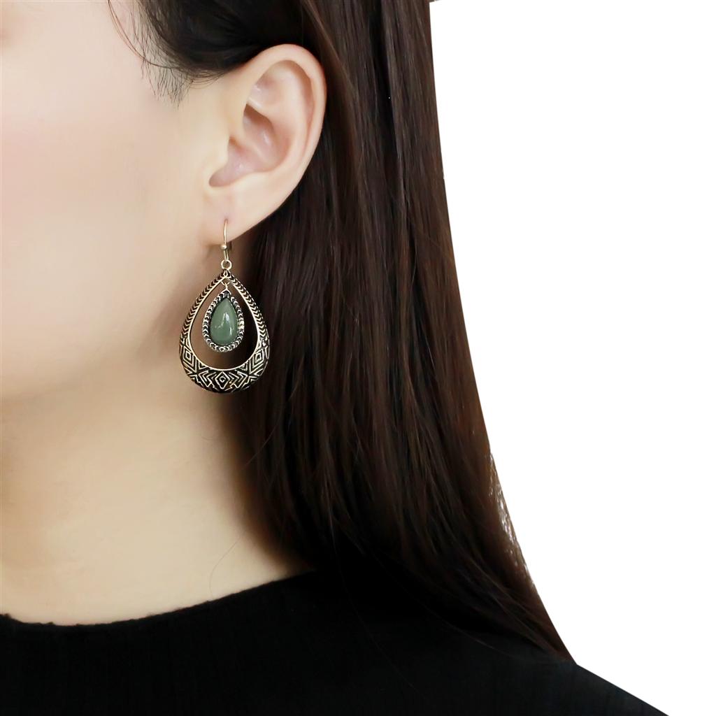 TK2576 - IP Gold(Ion Plating) Stainless Steel Earrings with Semi-Precious Jade in Emerald-2