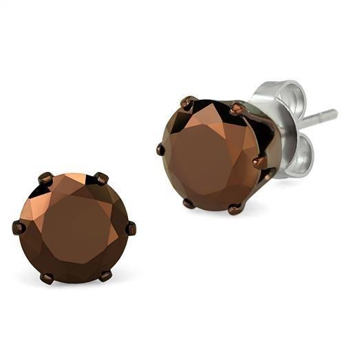 TK2588 - Two Tone IP Light Brown (IP Light coffee) Stainless Steel Earrings with AAA Grade CZ  in Light Coffee-0