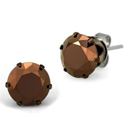 TK2589 - Two Tone IP Light Brown (IP Light coffee) Stainless Steel Earrings with AAA Grade CZ  in Light Coffee-0