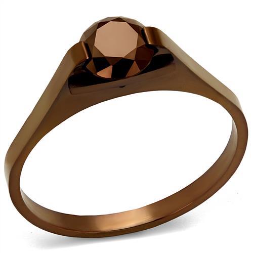 TK2592 - IP Coffee light Stainless Steel Ring with AAA Grade CZ  in Light Coffee-0