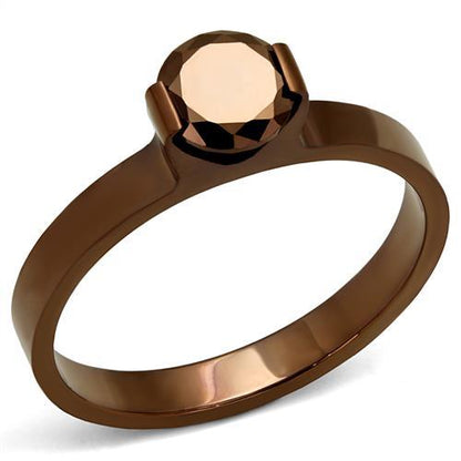 TK2593 - IP Coffee light Stainless Steel Ring with AAA Grade CZ  in Light Coffee-0