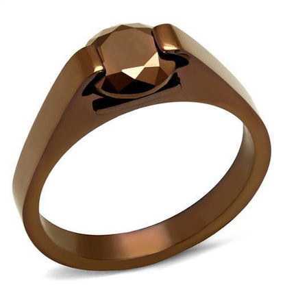 TK2594 - IP Coffee light Stainless Steel Ring with AAA Grade CZ  in Light Coffee-0