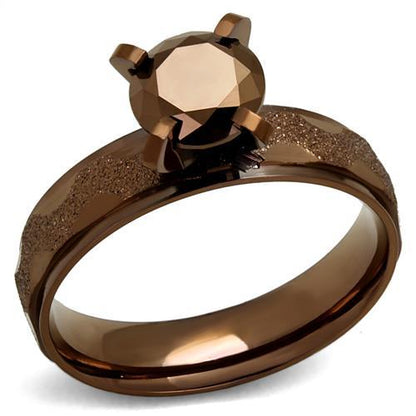 TK2595 - IP Coffee light Stainless Steel Ring with AAA Grade CZ  in Light Coffee-0