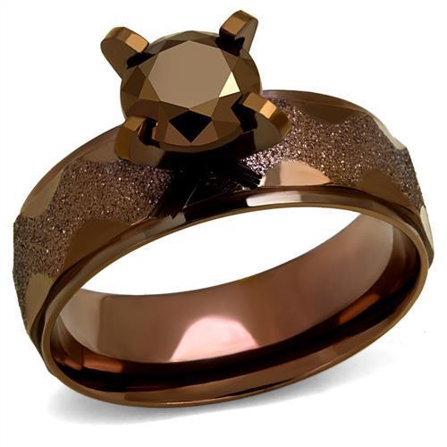 TK2596 - IP Coffee light Stainless Steel Ring with AAA Grade CZ  in Light Coffee-0