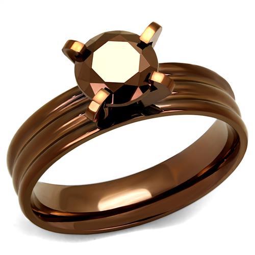 TK2597 - IP Coffee light Stainless Steel Ring with AAA Grade CZ  in Light Coffee-0
