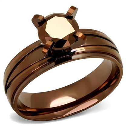 TK2598 - IP Coffee light Stainless Steel Ring with AAA Grade CZ  in Light Coffee-0