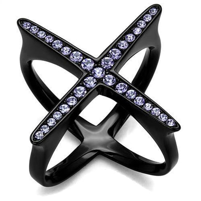 TK2603 - IP Black(Ion Plating) Stainless Steel Ring with Top Grade Crystal  in Amethyst-0