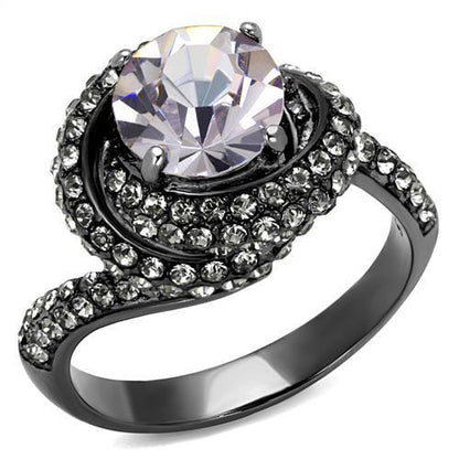 TK2604 - IP Light Black  (IP Gun) Stainless Steel Ring with Top Grade Crystal  in Light Amethyst-0