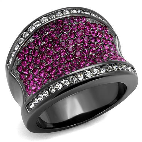 TK2606 - IP Light Black  (IP Gun) Stainless Steel Ring with Top Grade Crystal  in Amethyst-0