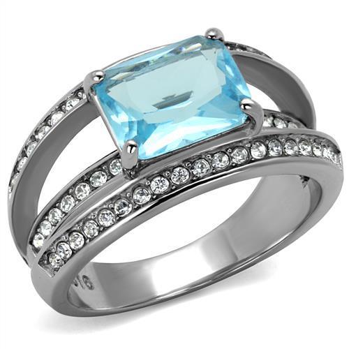 TK2608 - No Plating Stainless Steel Ring with Synthetic Synthetic Glass in Sea Blue-0